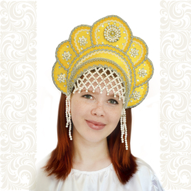 Кокошник Москвичка, желтый с серебром