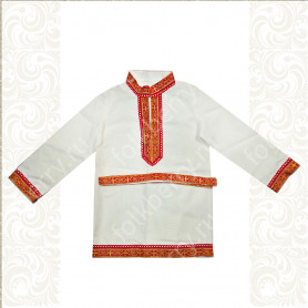 Рубаха Обряд, белый лен с красным- фото 1
